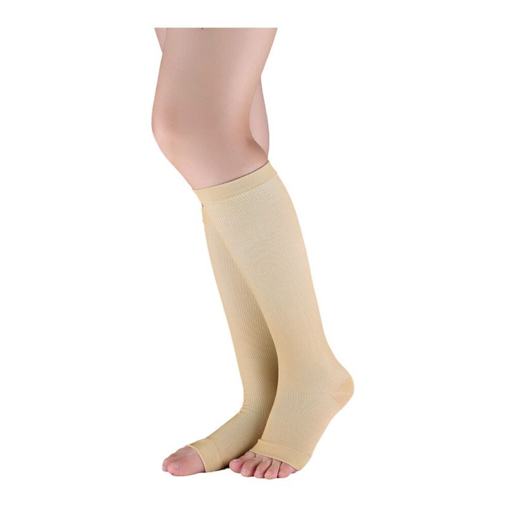 Toeless Compression Socks Knee High Breathable High Stretchy One Size Beige